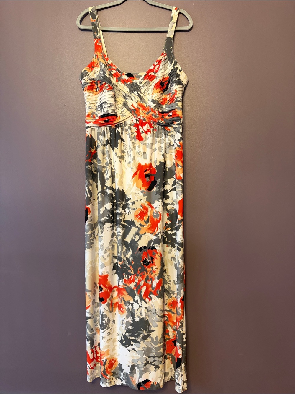 Robbie Bee Floral Cream, Orange & Gray Sleeveless Maxi Dress XL